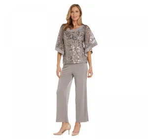 R&M Richards Women's 2-Piece Butterfly Sequin Top and Straight-Leg Pants Set