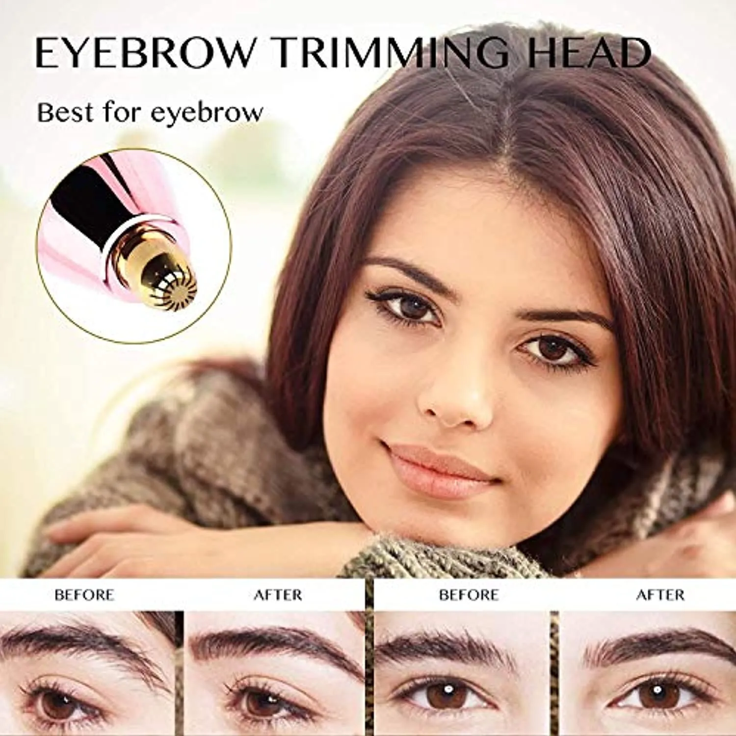 Rechargeable Eyebrow Trimmer & Facial Hair Remover for Women, 2 in 1 Eyebrow Razor and Painless Hair Remover, Eyebrow Lips Body Facial Hair Removal for Women with Built-in LED Light