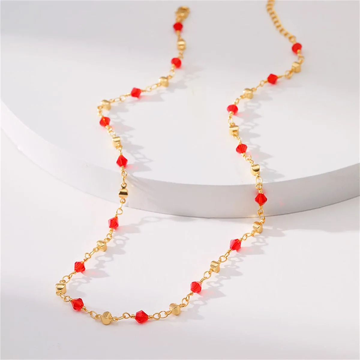 Red Acrylic & 18K Gold-Plated Station Necklace