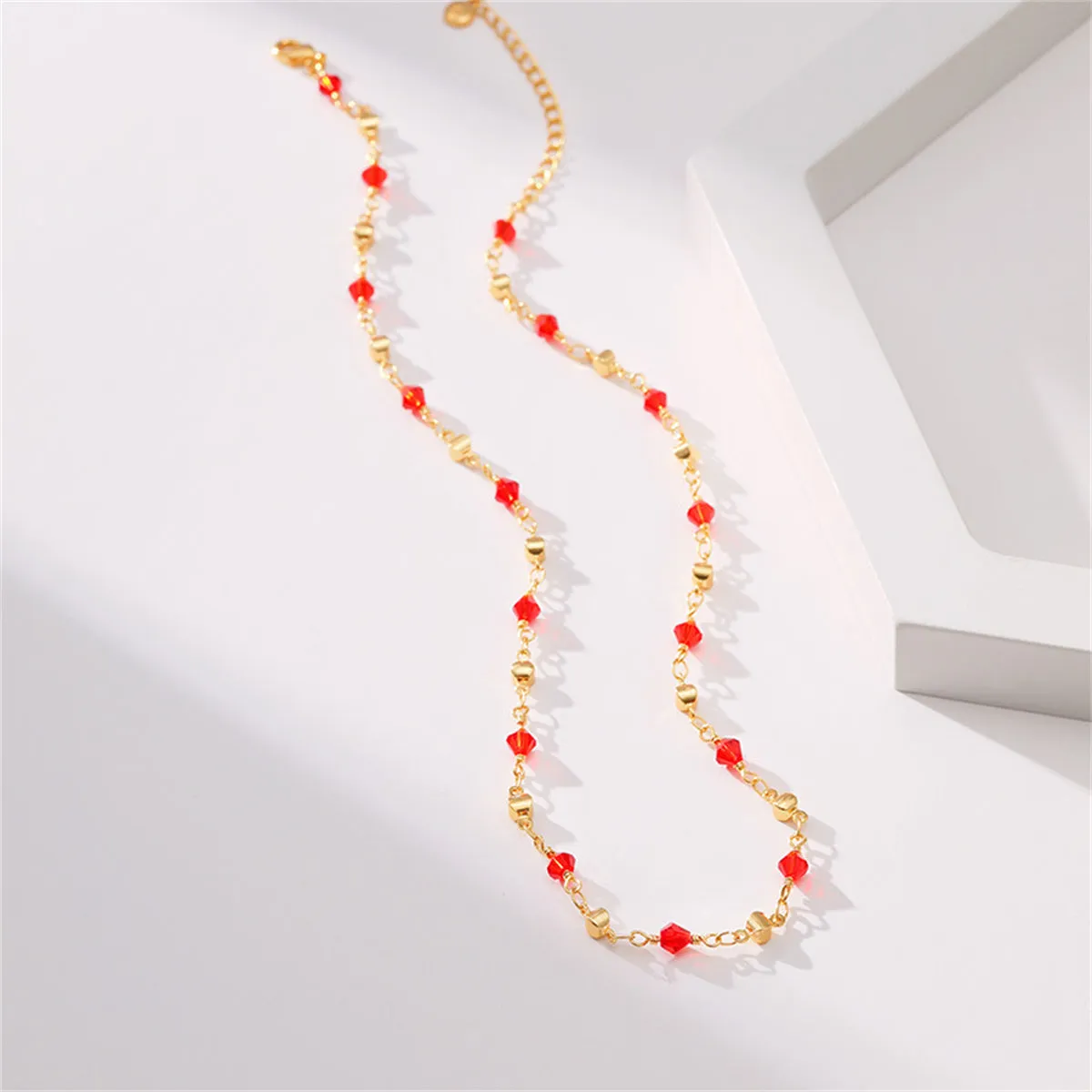 Red Acrylic & 18K Gold-Plated Station Necklace