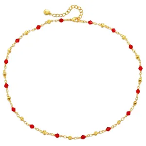 Red Acrylic & 18K Gold-Plated Station Necklace