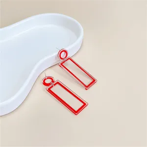 Red Acrylic & Silver-Plated Open Rectangle Drop Earrings