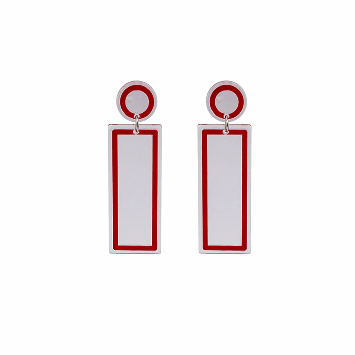 Red Acrylic & Silver-Plated Open Rectangle Drop Earrings