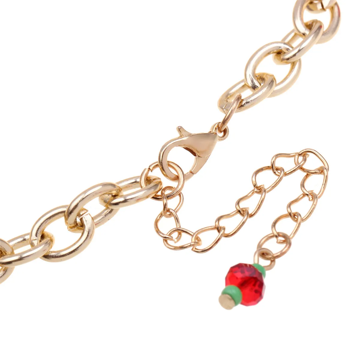 Red & Green Cubic Zirconia Santa Reindeer Cable Chain Charm Bracelet