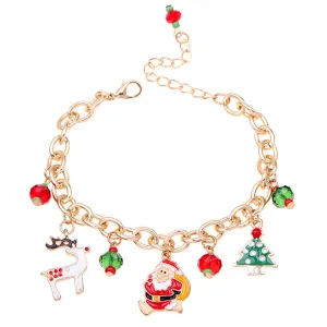 Red & Green Cubic Zirconia Santa Reindeer Cable Chain Charm Bracelet