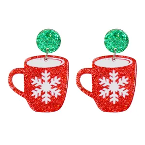 Red & Green Glitter Tiered Snowflake Cup Drop Earrings