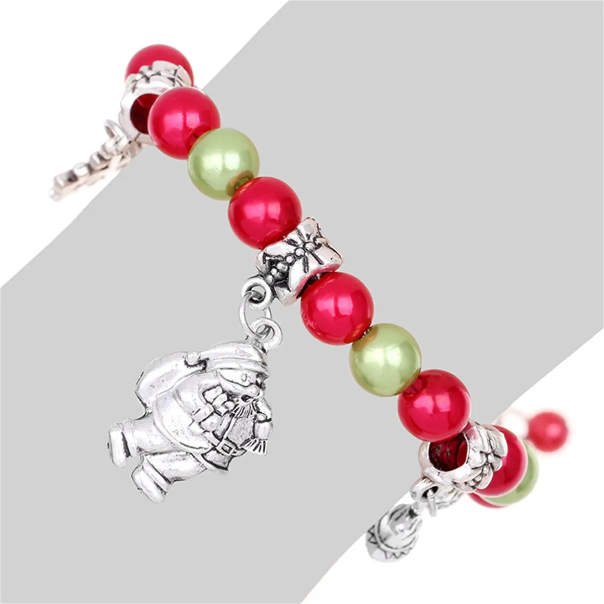 Red & Green Santa Snowflake Bell Beaded Charm Bracelet