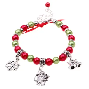Red & Green Santa Snowflake Bell Beaded Charm Bracelet