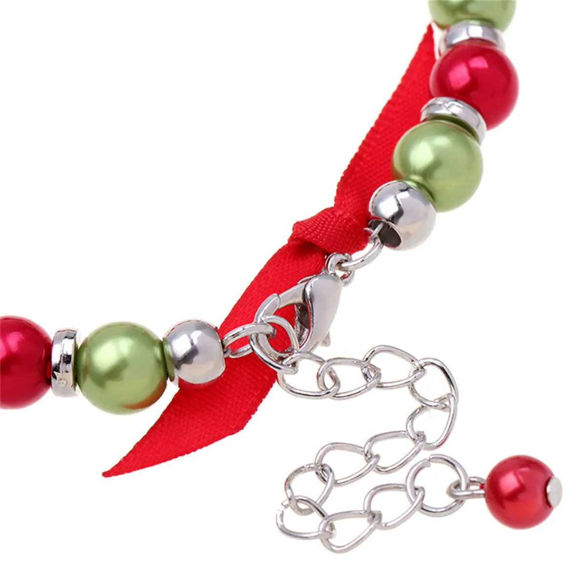 Red & Green Santa Snowflake Bell Beaded Charm Bracelet