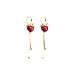 Red Crystal & Cubic Zirconia Reindeer Pear Tassel Drop Earrings