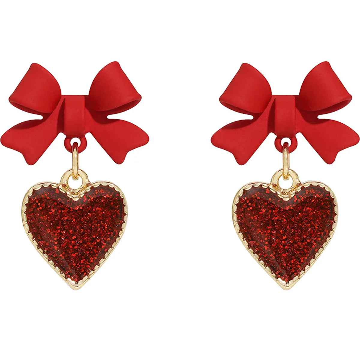 Red Enamel & Cubic Zirconia 18K Gold-Plated Bow Heart Drop Earrings