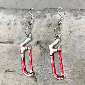 Red Enamel & Silver-Plated Saw Drop Earring