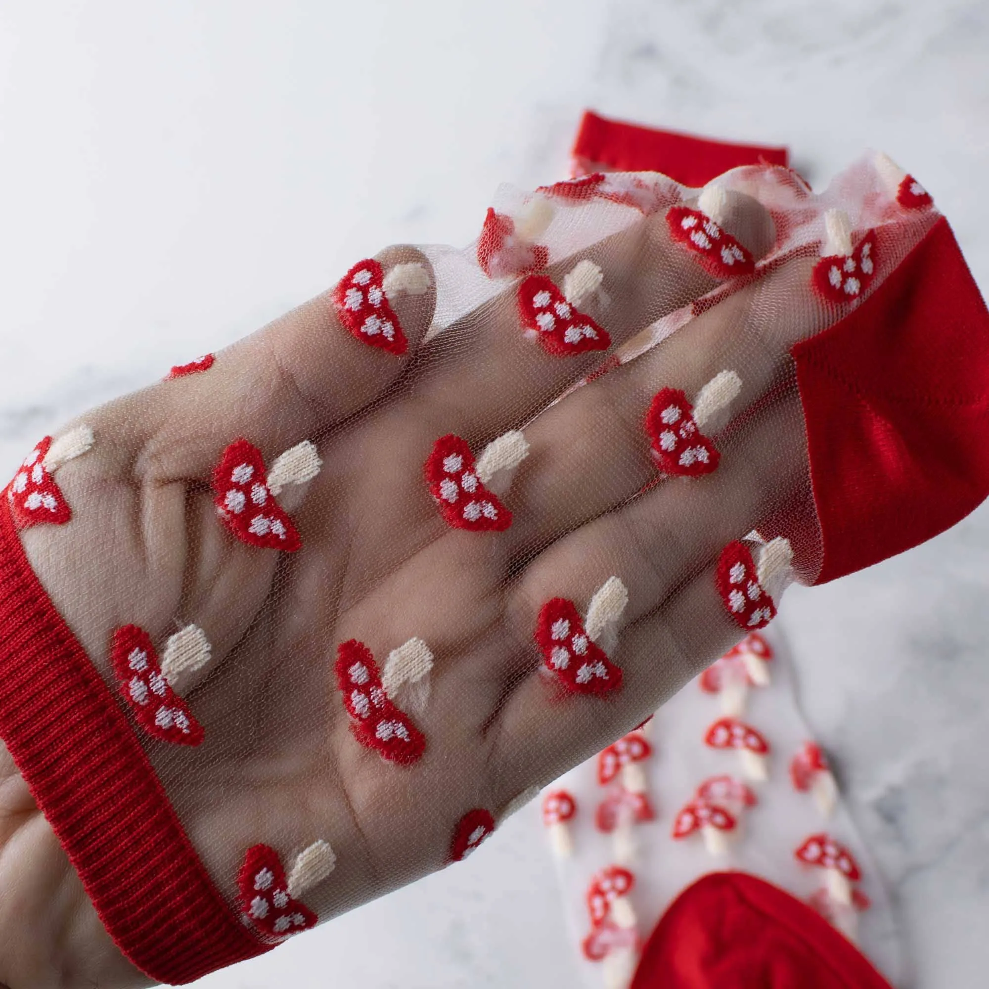 Red Mushroom Mesh Socks