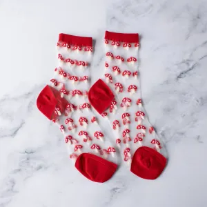 Red Mushroom Mesh Socks