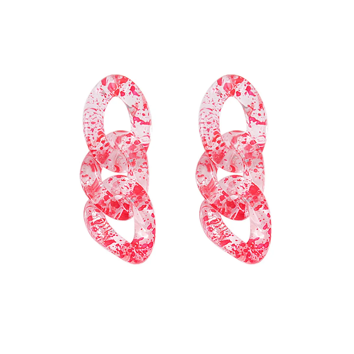 Red Resin & Silver-Plated Chain-Link Drop Earrings