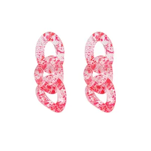 Red Resin & Silver-Plated Chain-Link Drop Earrings