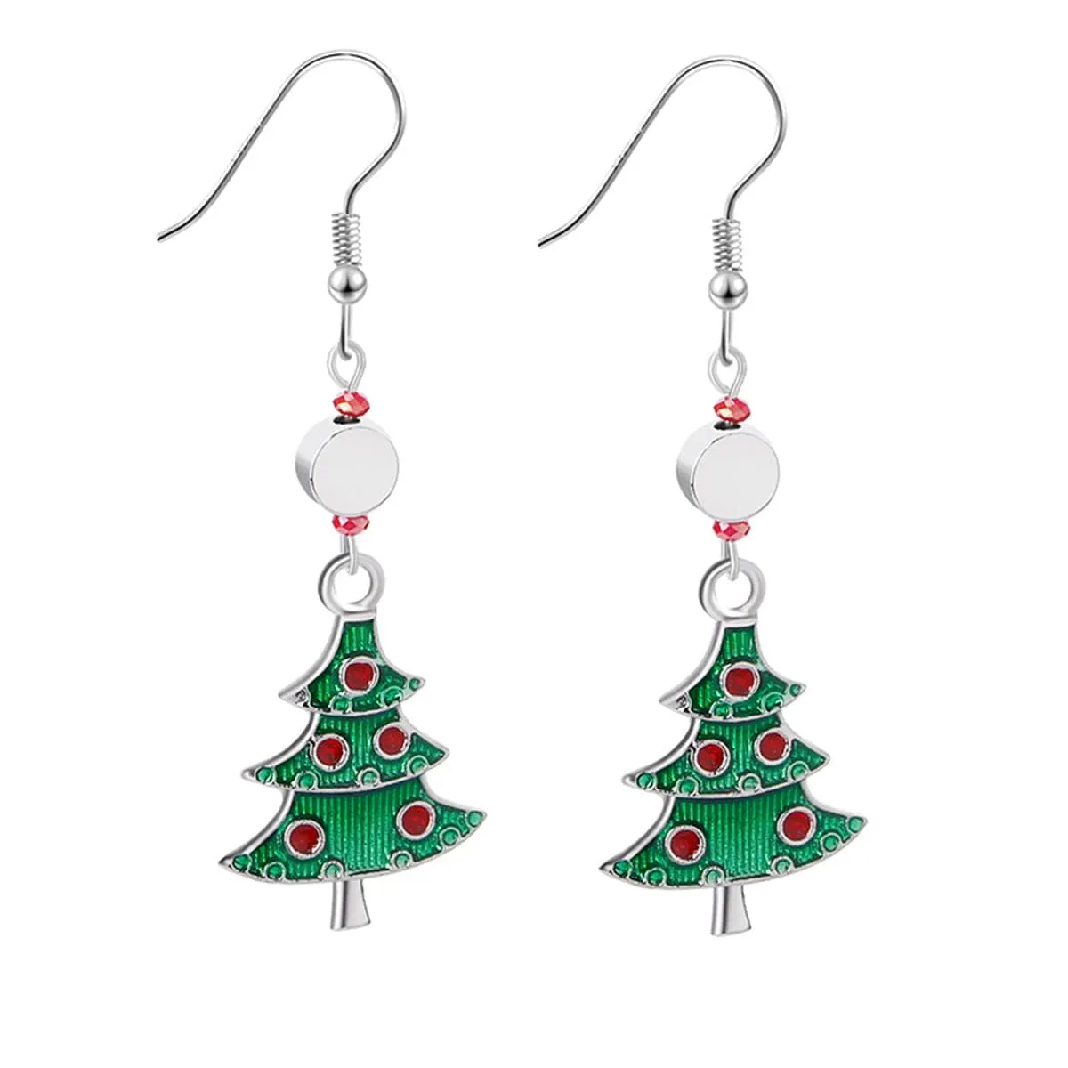 Red Rhinestone & Green Enamel Christmas Tree Drop Earrings