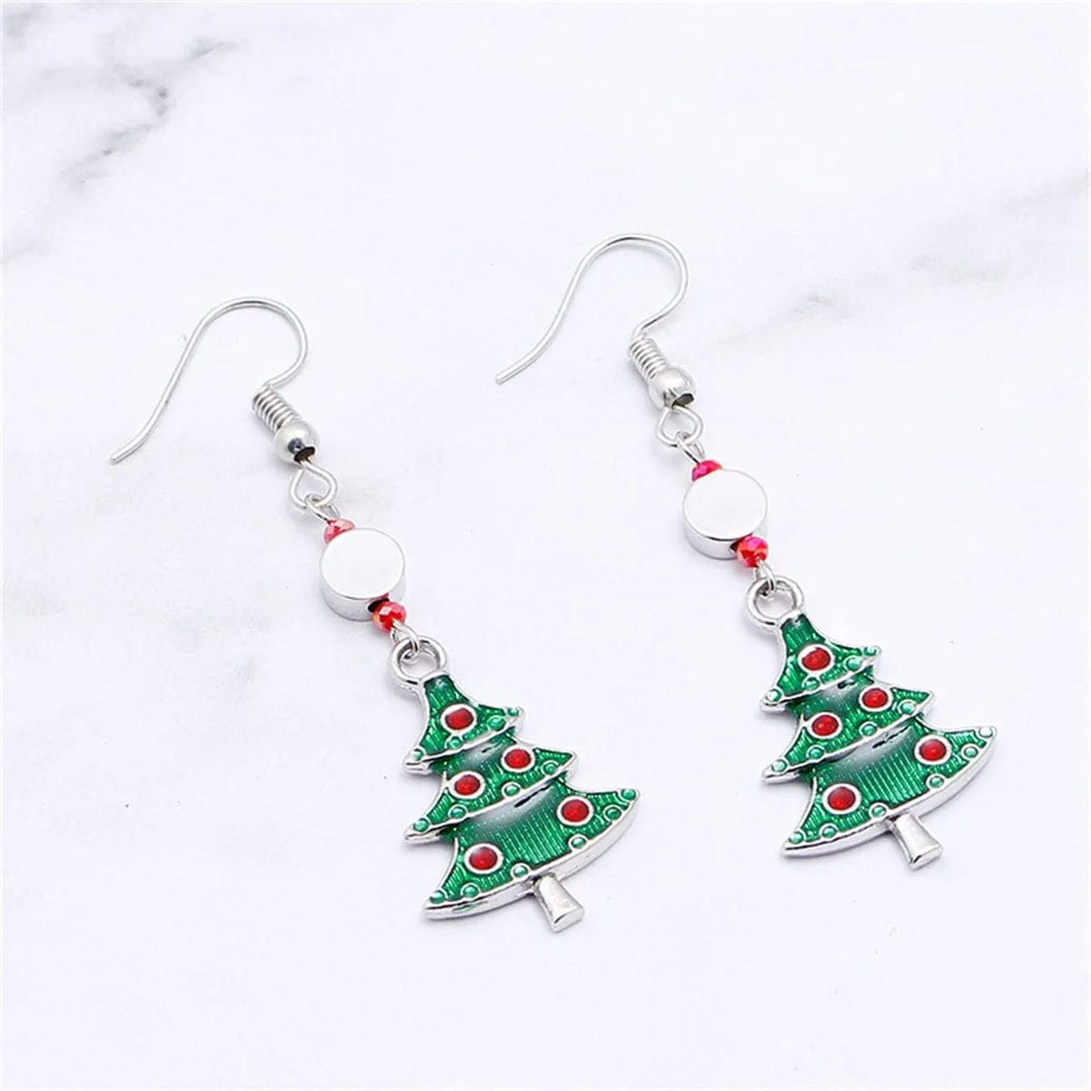 Red Rhinestone & Green Enamel Christmas Tree Drop Earrings