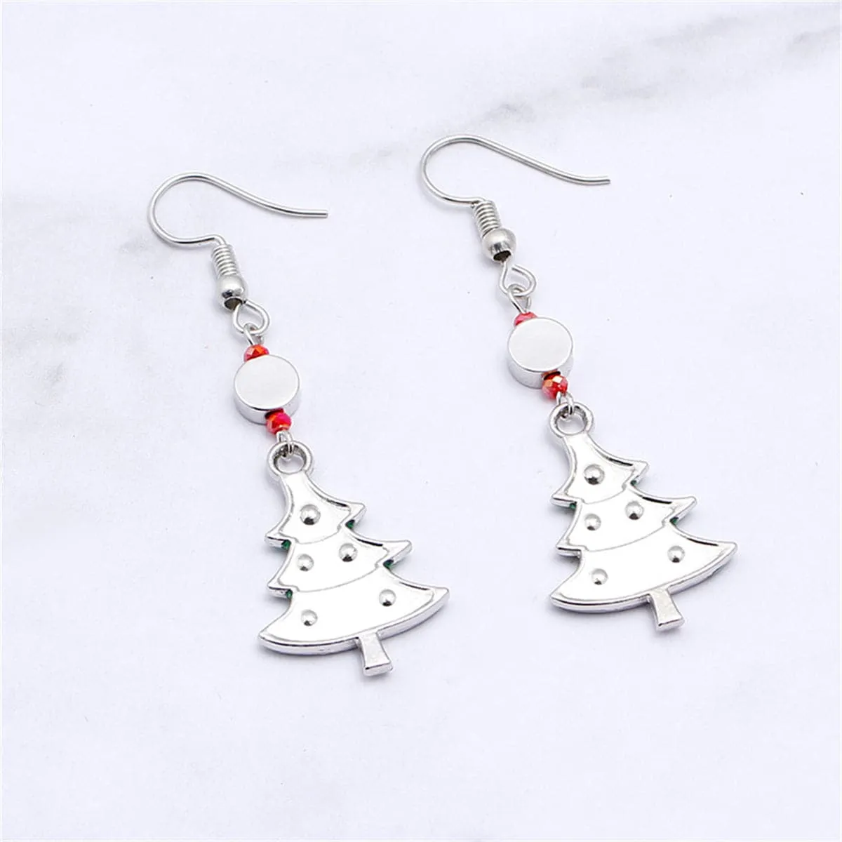 Red Rhinestone & Green Enamel Christmas Tree Drop Earrings