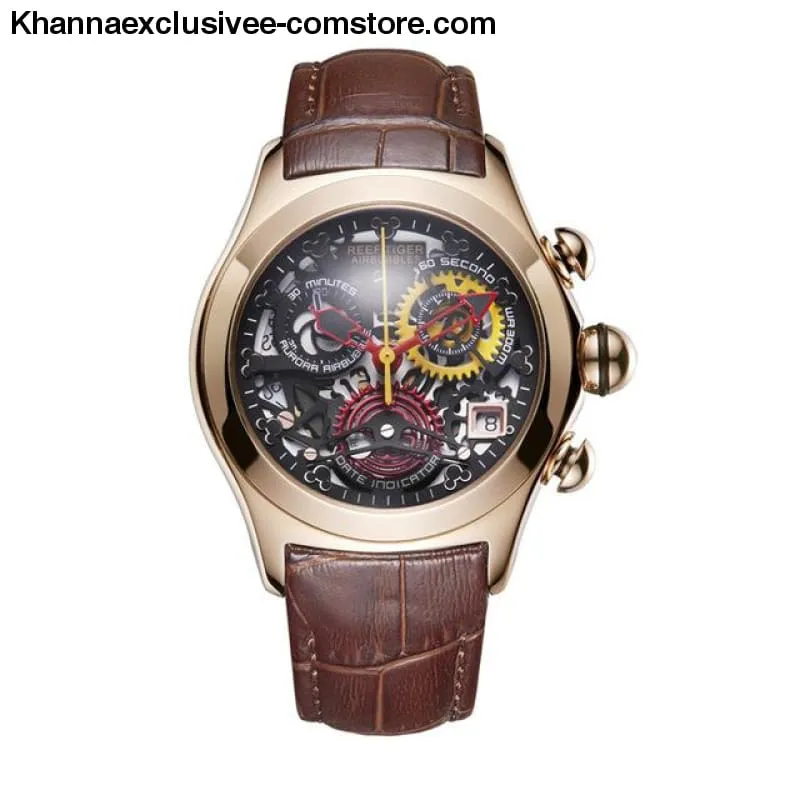 Reef Tiger Women's Fashionable Swiss Ronda Movement Skeleton Luxury Rose Gold Sport Watch