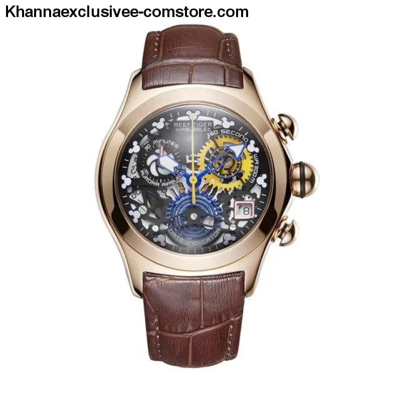 Reef Tiger Women's Fashionable Swiss Ronda Movement Skeleton Luxury Rose Gold Sport Watch