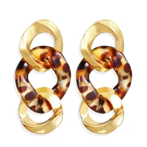 Resin & 18K Gold-Plated Leopard Print Link Drop Earring