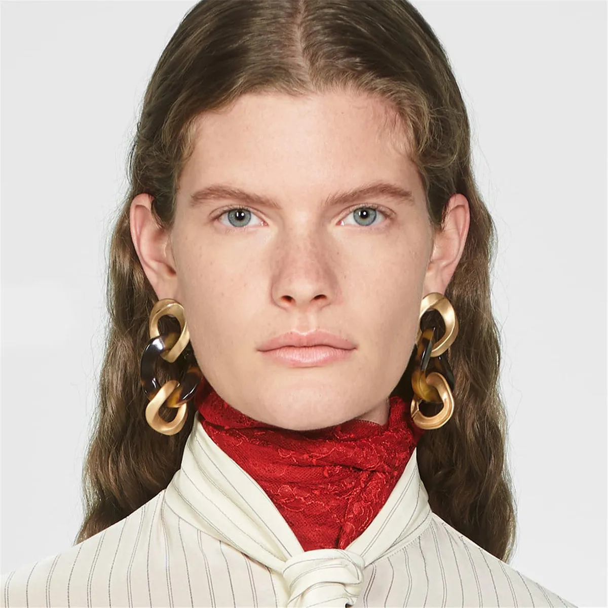 Resin & 18K Gold-Plated Leopard Print Link Drop Earring