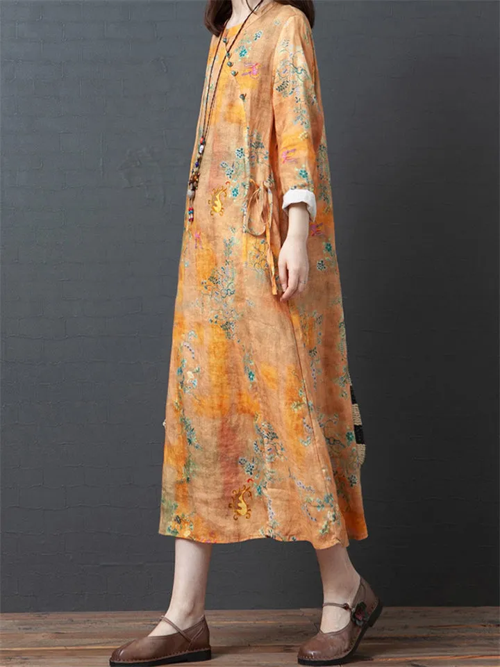 Retro Flower Round Fashionable Dresses For Lady