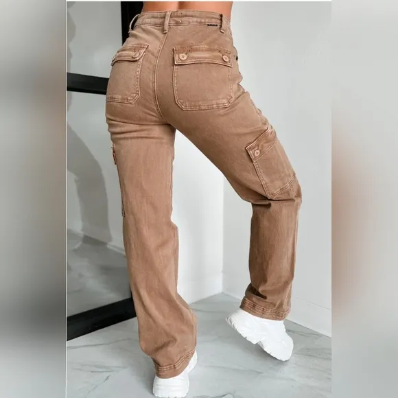 RISEN High Rise Wide Leg Cargo Jeans Mauve Retro Vintage Style Regular Plus NEW