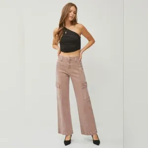 RISEN High Rise Wide Leg Cargo Jeans Mauve Retro Vintage Style Regular Plus NEW