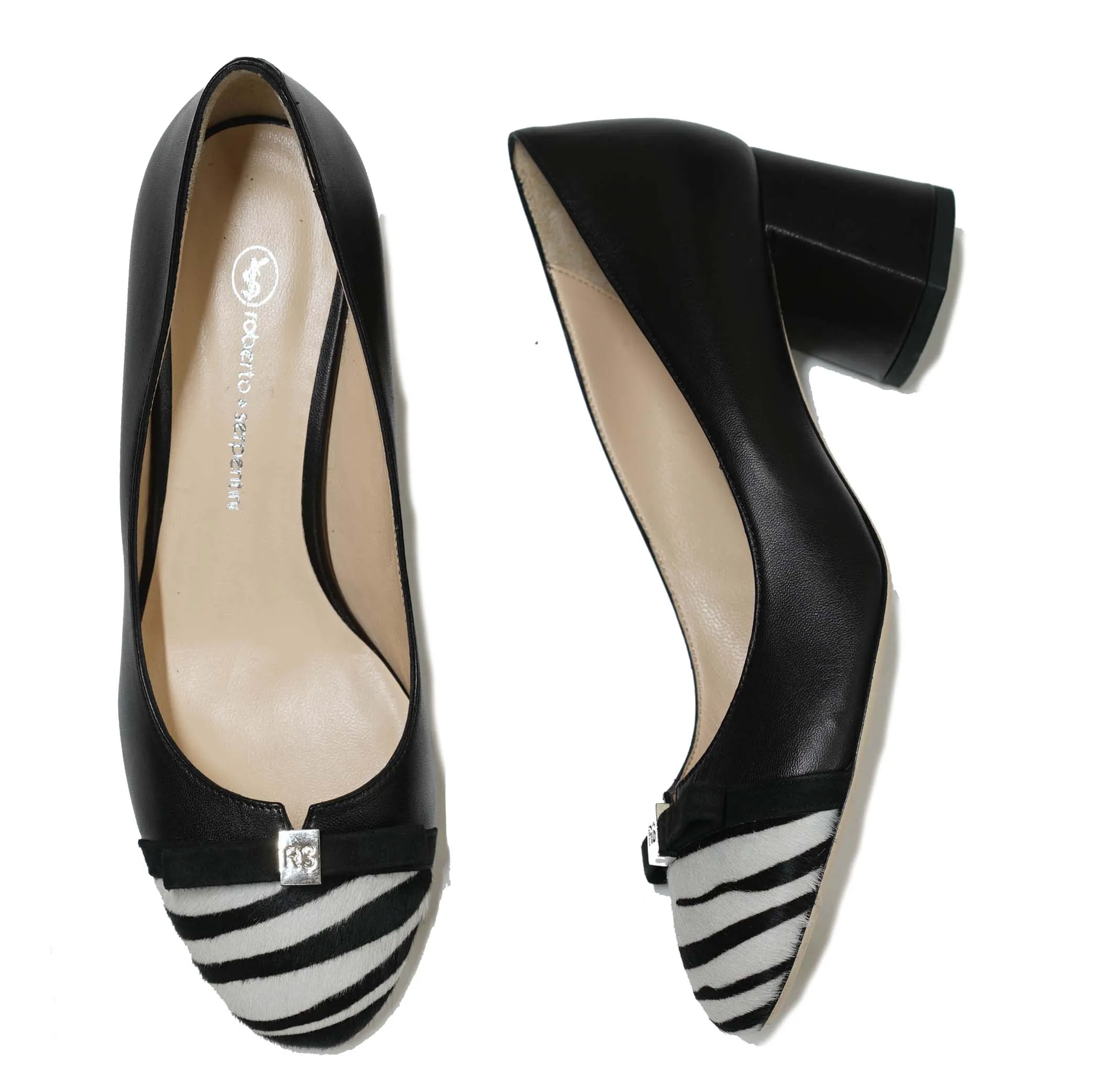 Roberto Serpentini Women's Black Zebra Suede Heels 251640 - Now $190