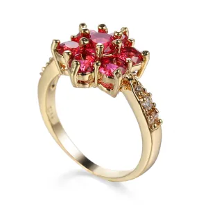 Rose Crystal & Cubic Zirconia 18K Gold-Plated Floral Round Prong Ring