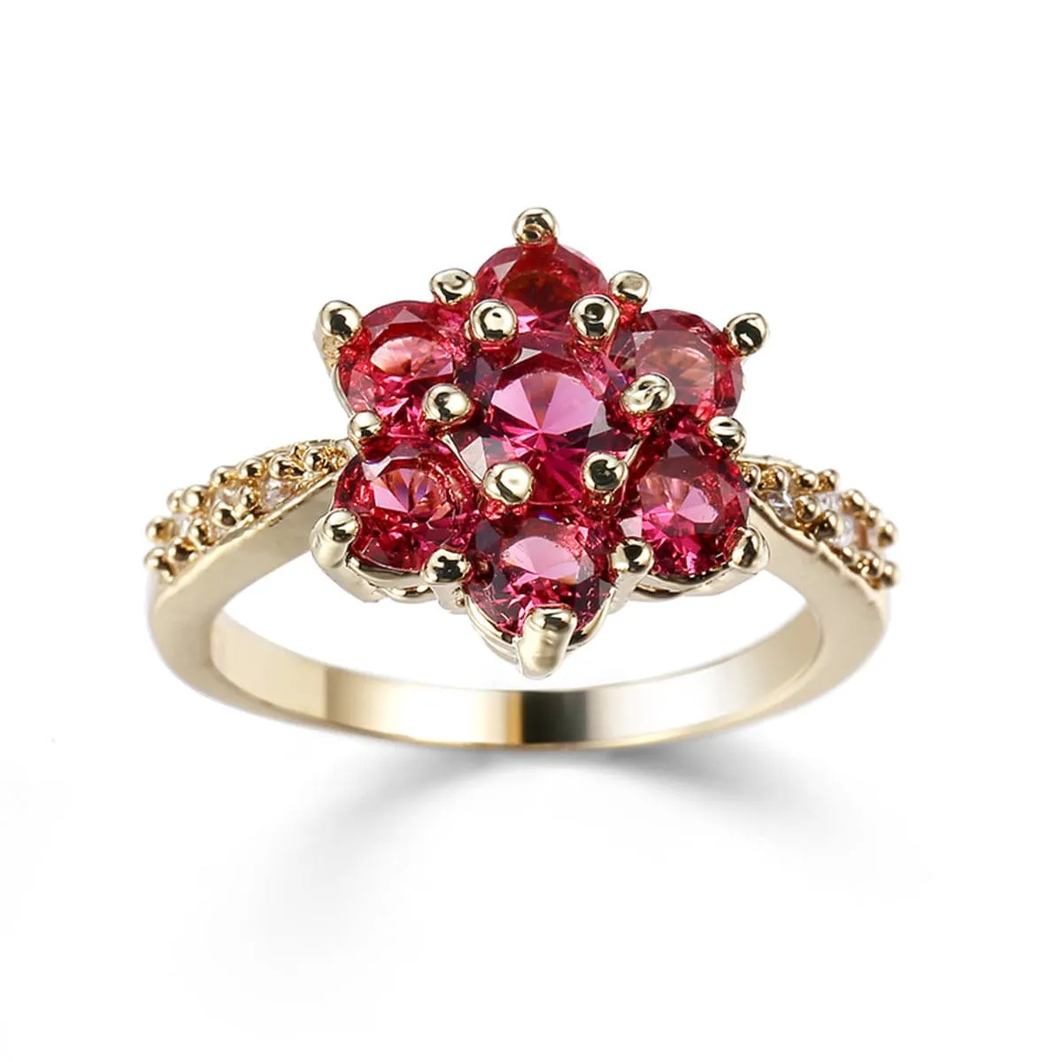 Rose Crystal & Cubic Zirconia 18K Gold-Plated Floral Round Prong Ring