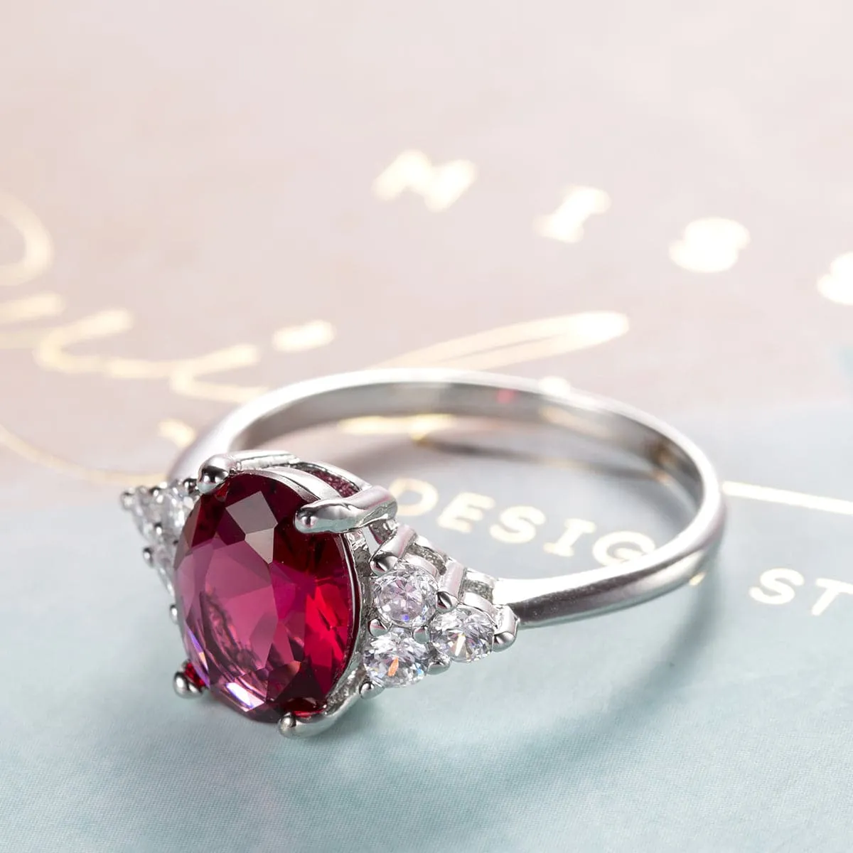 Rose Crystal & Cubic Zirconia Triangle Ring