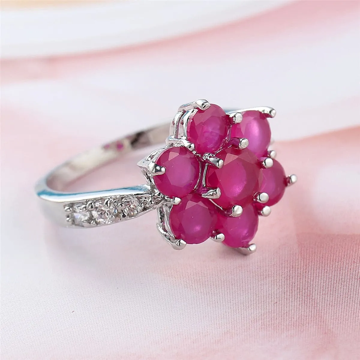 Rose Cubic Zirconia & Crystal Floral Round Prong Ring
