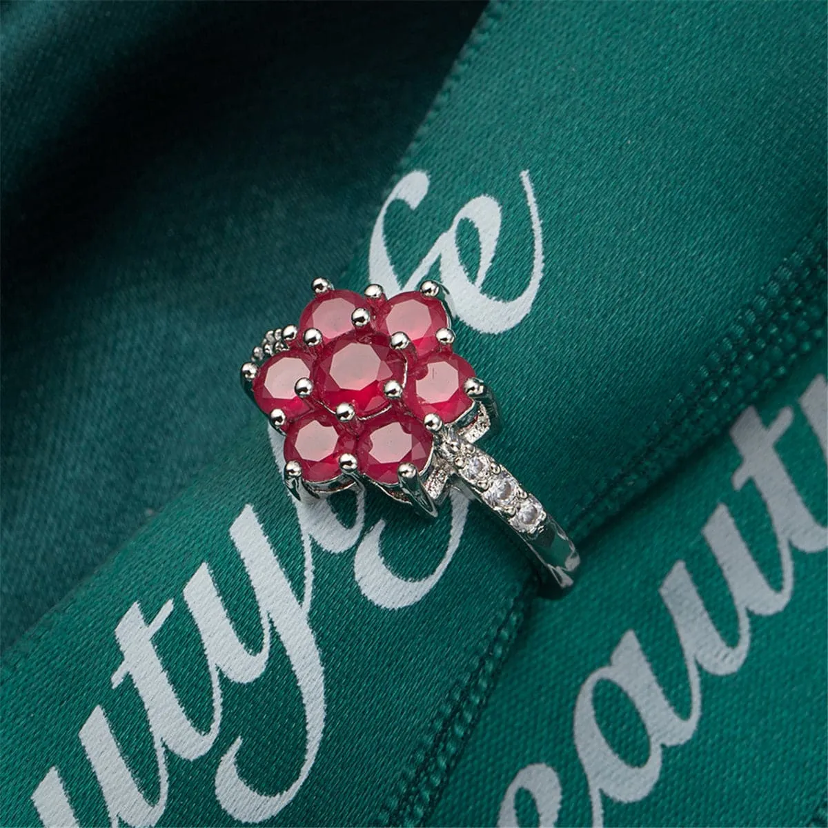 Rose Cubic Zirconia & Crystal Floral Round Prong Ring