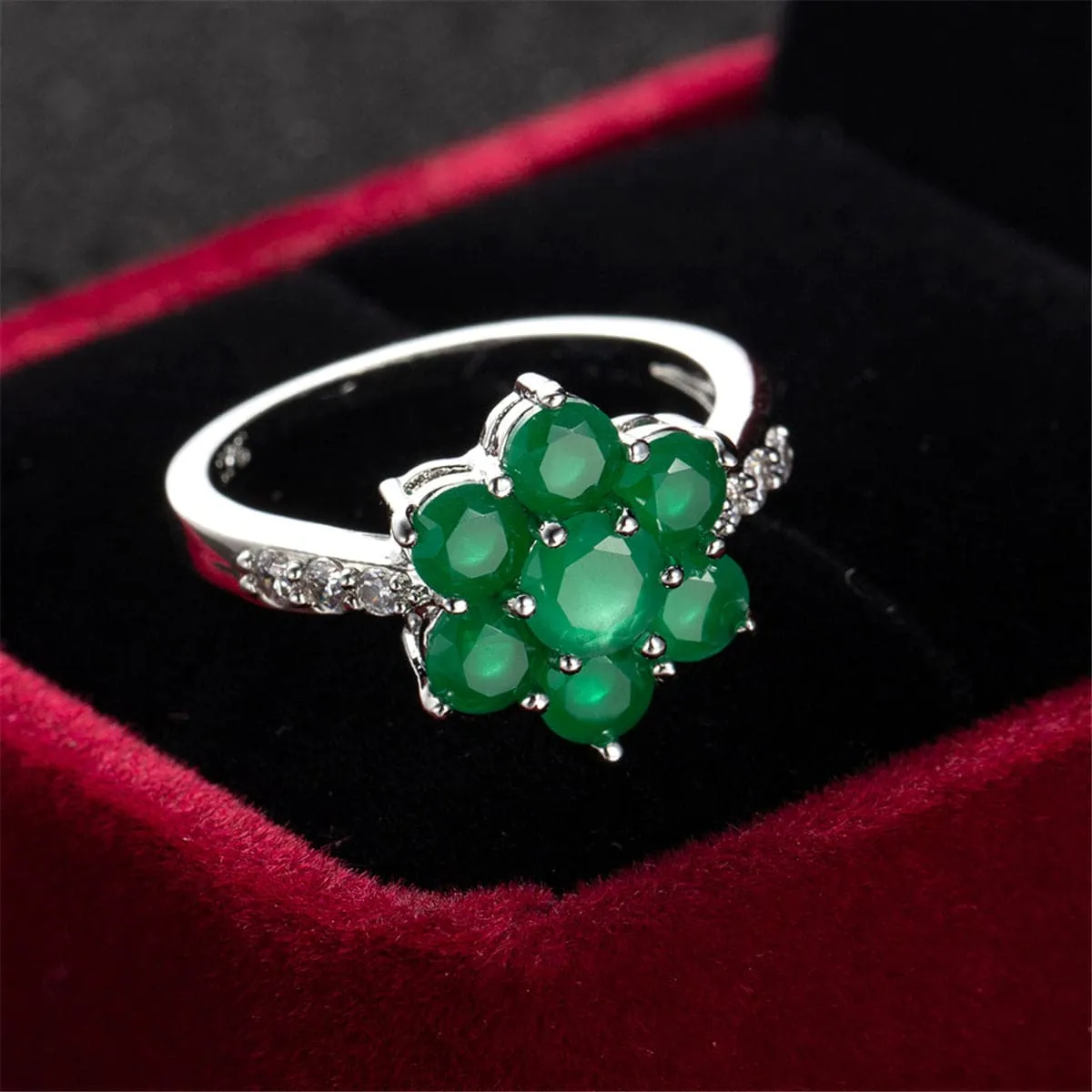 Rose Cubic Zirconia & Crystal Floral Round Prong Ring