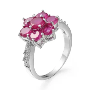 Rose Cubic Zirconia & Crystal Floral Round Prong Ring