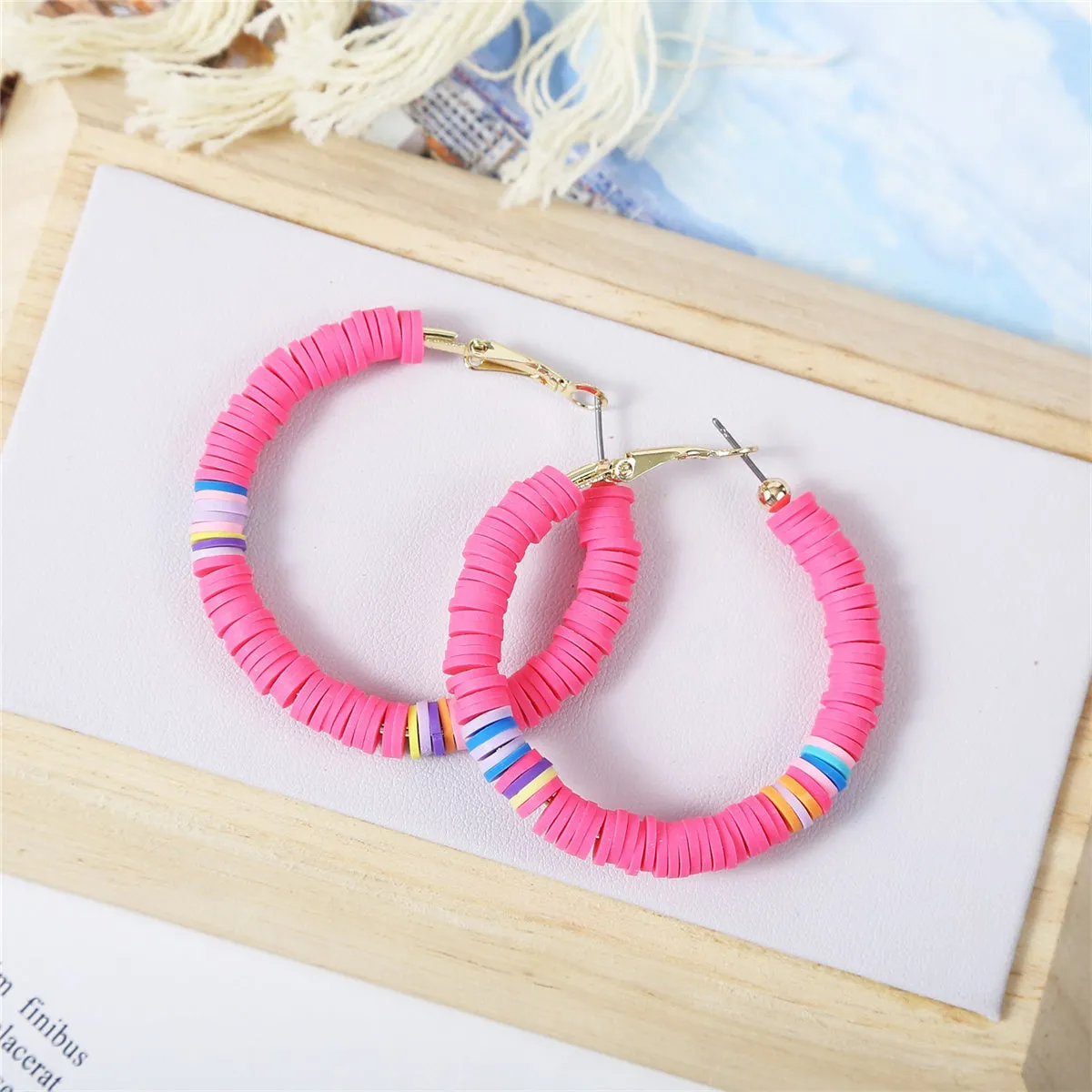 Rose Polymer Clay & 18K Gold-Plated Beaded Hoop Earrings