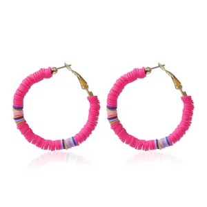 Rose Polymer Clay & 18K Gold-Plated Beaded Hoop Earrings