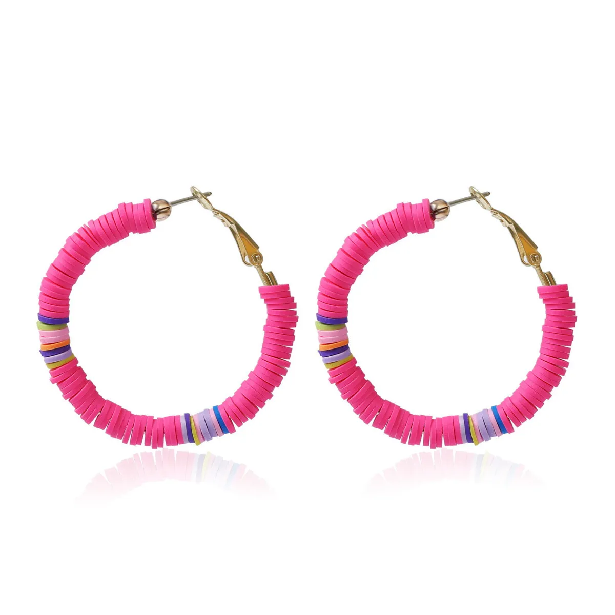 Rose Polymer Clay & 18K Gold-Plated Beaded Hoop Earrings