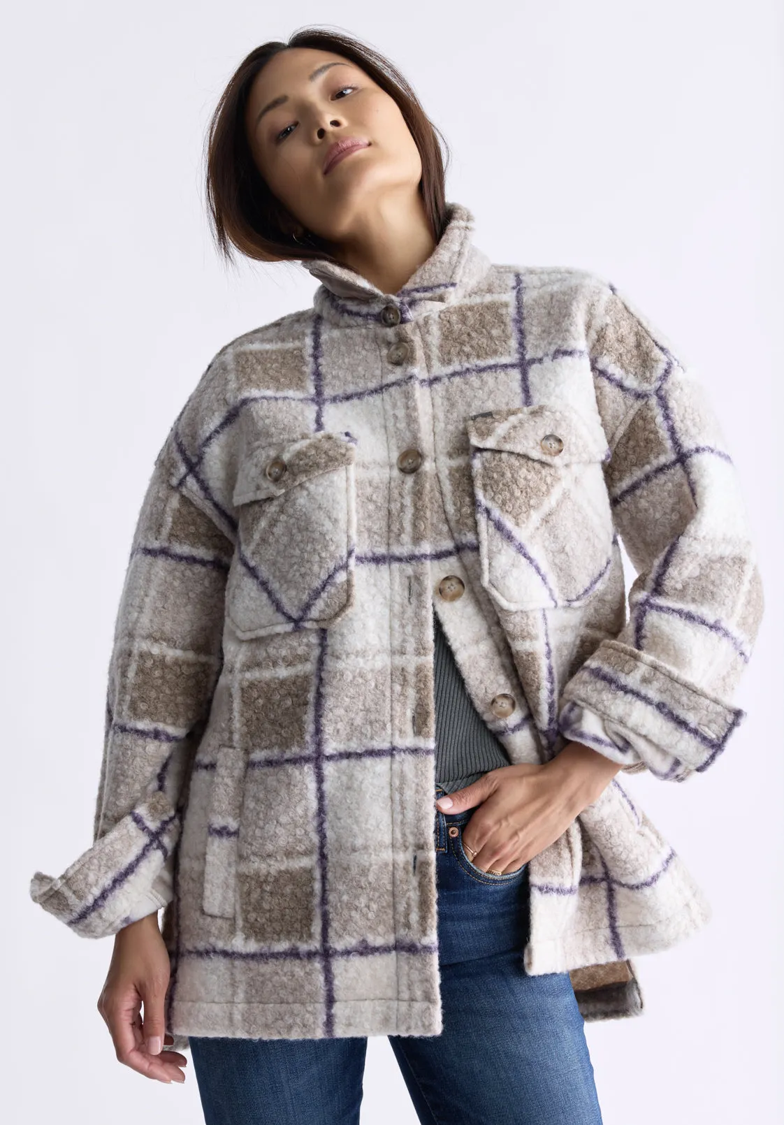 Royce Women's Plaid Coat, Beige & Purple - JK0033F