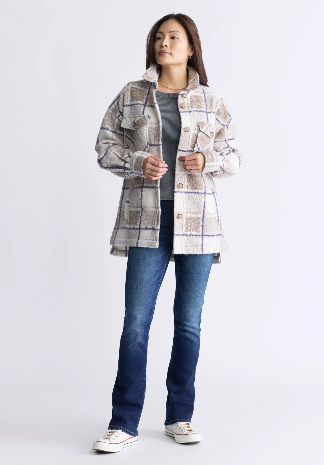 Royce Women's Plaid Coat, Beige & Purple - JK0033F