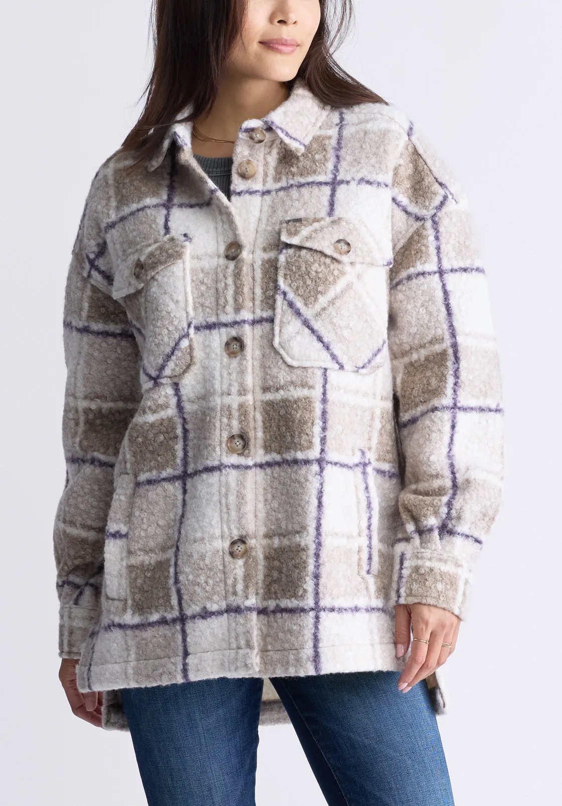 Royce Women's Plaid Coat, Beige & Purple - JK0033F