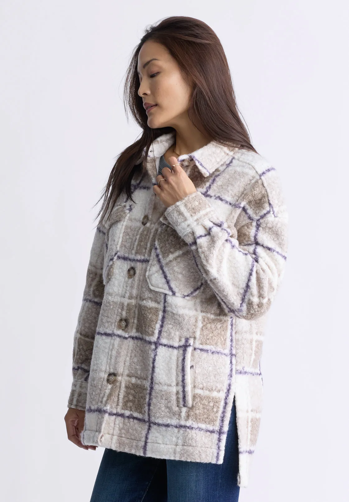 Royce Women's Plaid Coat, Beige & Purple - JK0033F