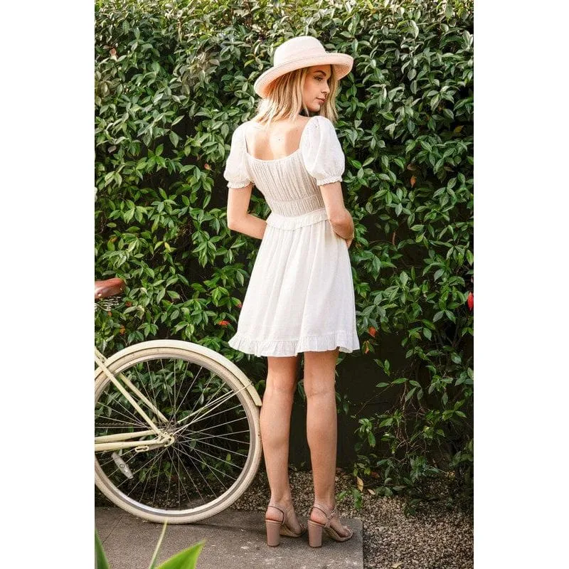Ruffle Detailed Puff Sleeve Midi Dress