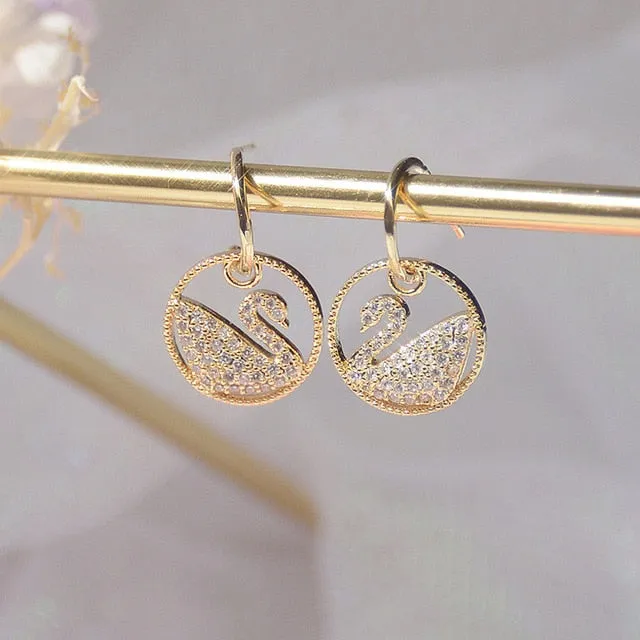 Sapphire Angel's Wings Stud Earrings 14K Real Gold Women's Romantic Jewelry