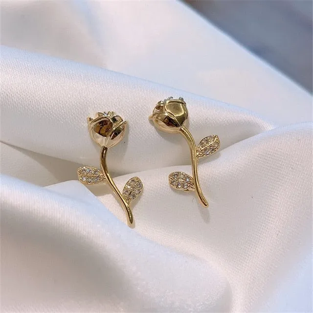 Sapphire Angel's Wings Stud Earrings 14K Real Gold Women's Romantic Jewelry