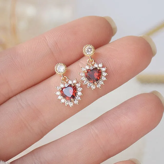 Sapphire Angel's Wings Stud Earrings 14K Real Gold Women's Romantic Jewelry