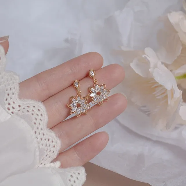 Sapphire Angel's Wings Stud Earrings 14K Real Gold Women's Romantic Jewelry